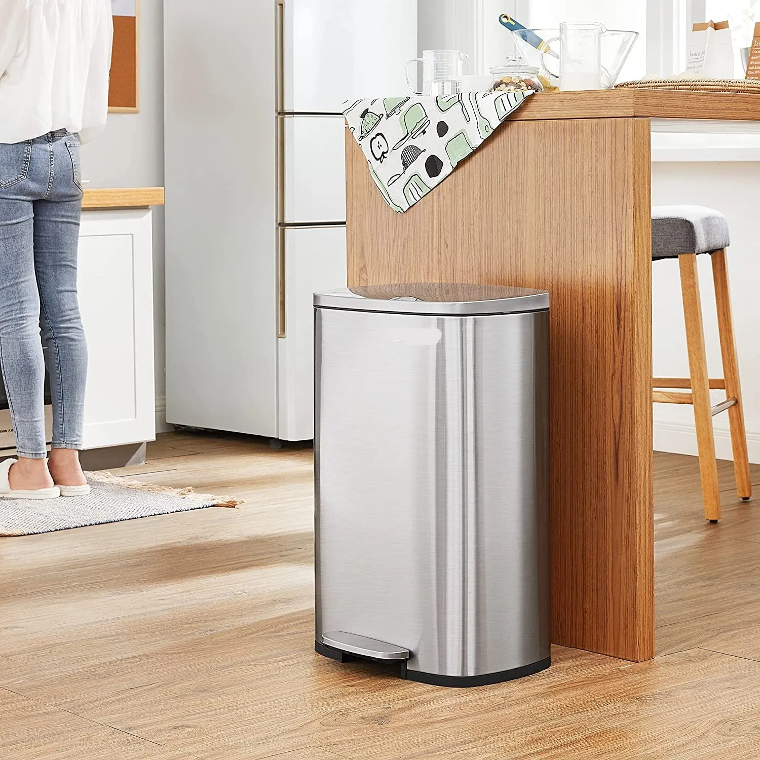 Kitchen Trash Garbage Can, Pedal Stainless Steel Rubbish Bin 13.2 Gal (50L) with Plastic Inner Bucket