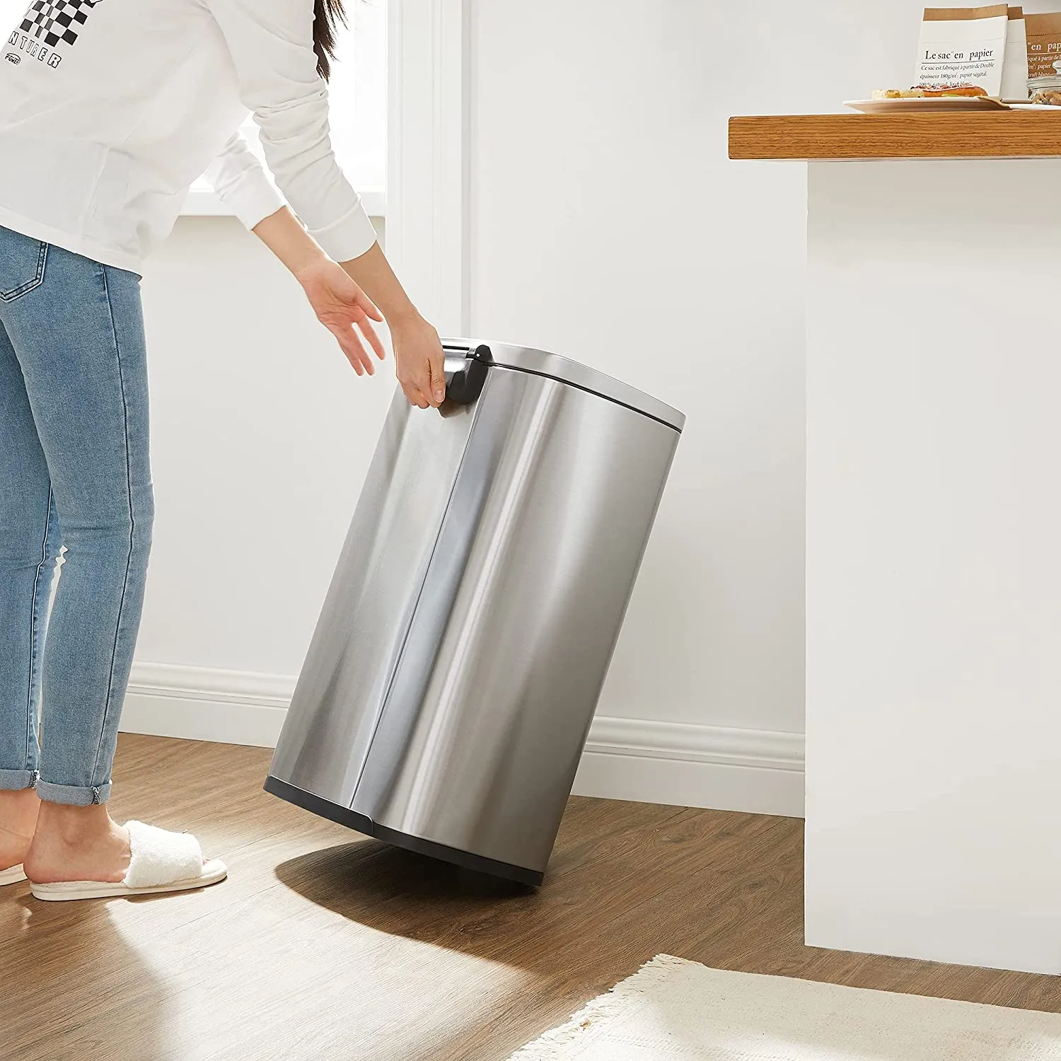 Kitchen Trash Garbage Can, Pedal Stainless Steel Rubbish Bin 13.2 Gal (50L) with Plastic Inner Bucket