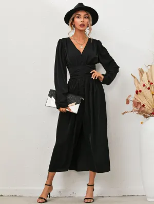 KittenAlarm - Women's V-neck Waisted Elegant Long Skirt Dress
