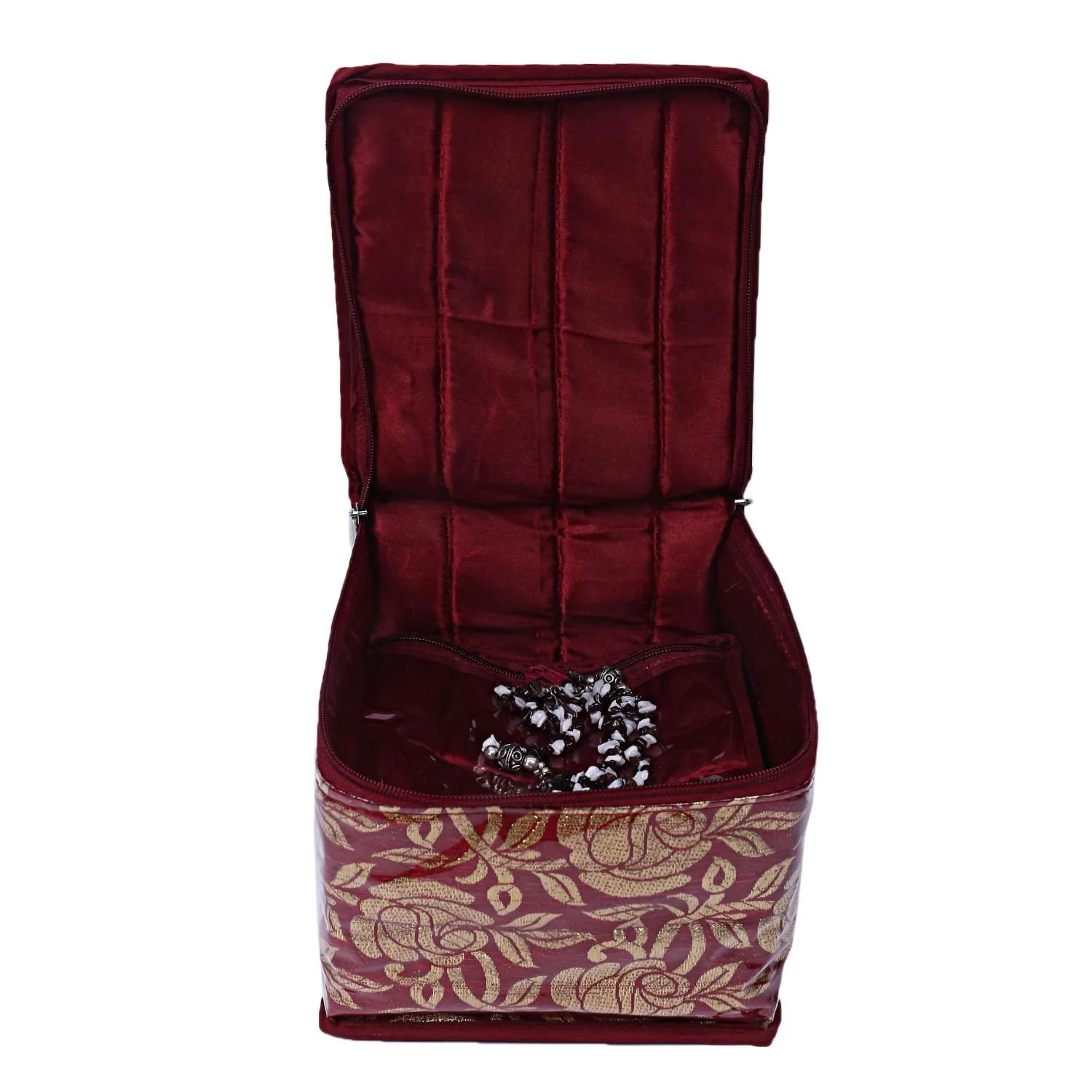 Kuber Industries Brocade 2 Piece Jewellery Box/Organizer with 10 Pouch - CTKTC025994