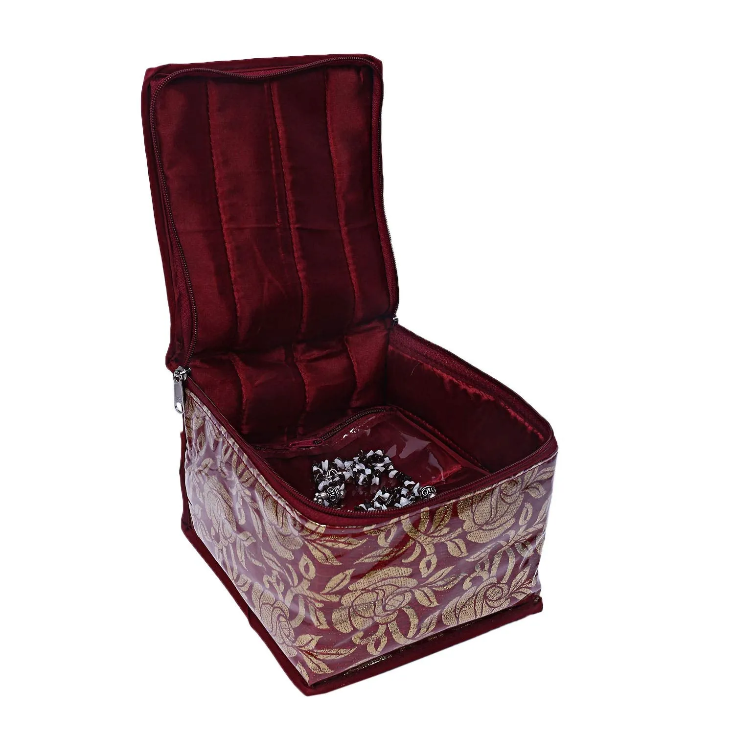 Kuber Industries Brocade 2 Piece Jewellery Box/Organizer with 10 Pouch - CTKTC025994