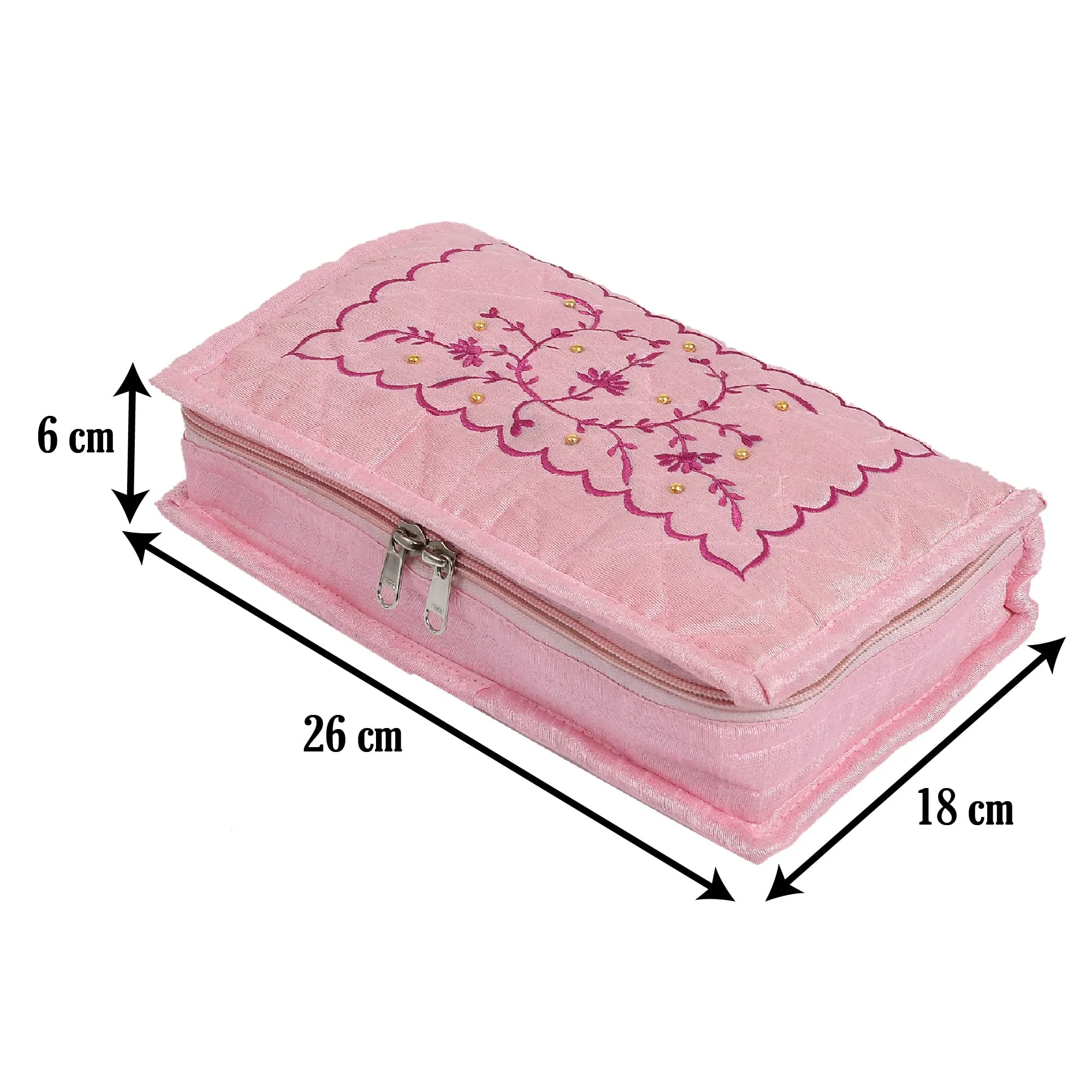 Kuber Industries Embroidery Design Portable Jewellery Organizer With 6 Tranasparent Pockets For Keeps Your Jewellery,Earrings, Pendants Organized And Secure- Pack of 4 (Pink)