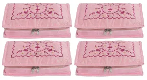 Kuber Industries Embroidery Design Portable Jewellery Organizer With 6 Tranasparent Pockets For Keeps Your Jewellery,Earrings, Pendants Organized And Secure- Pack of 4 (Pink)