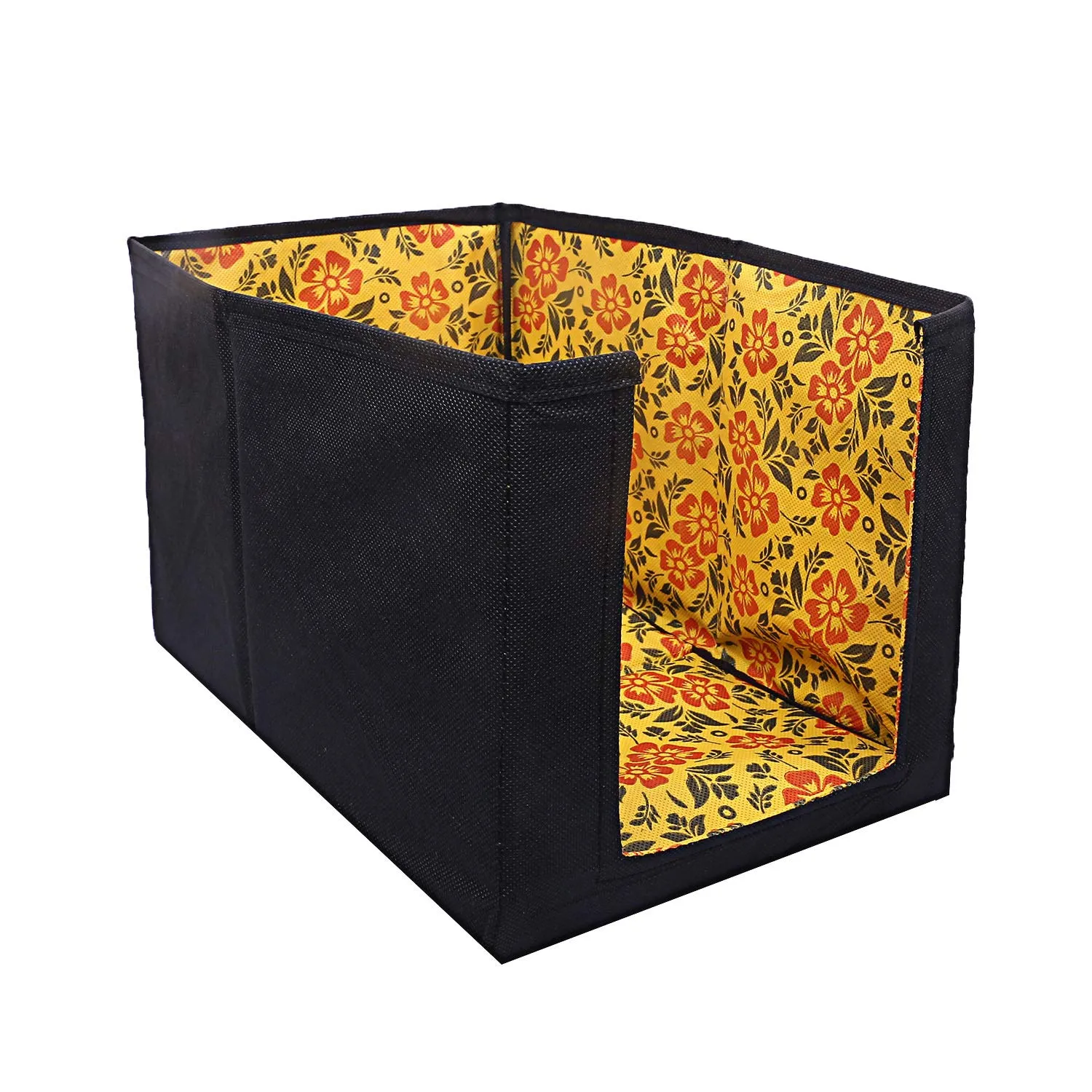 Kuber Industries Flower Design Non-Woven 2 Pieces Shirt Stacker Wardrobe Organizer (Yellow & Blue) - CTKTC23246