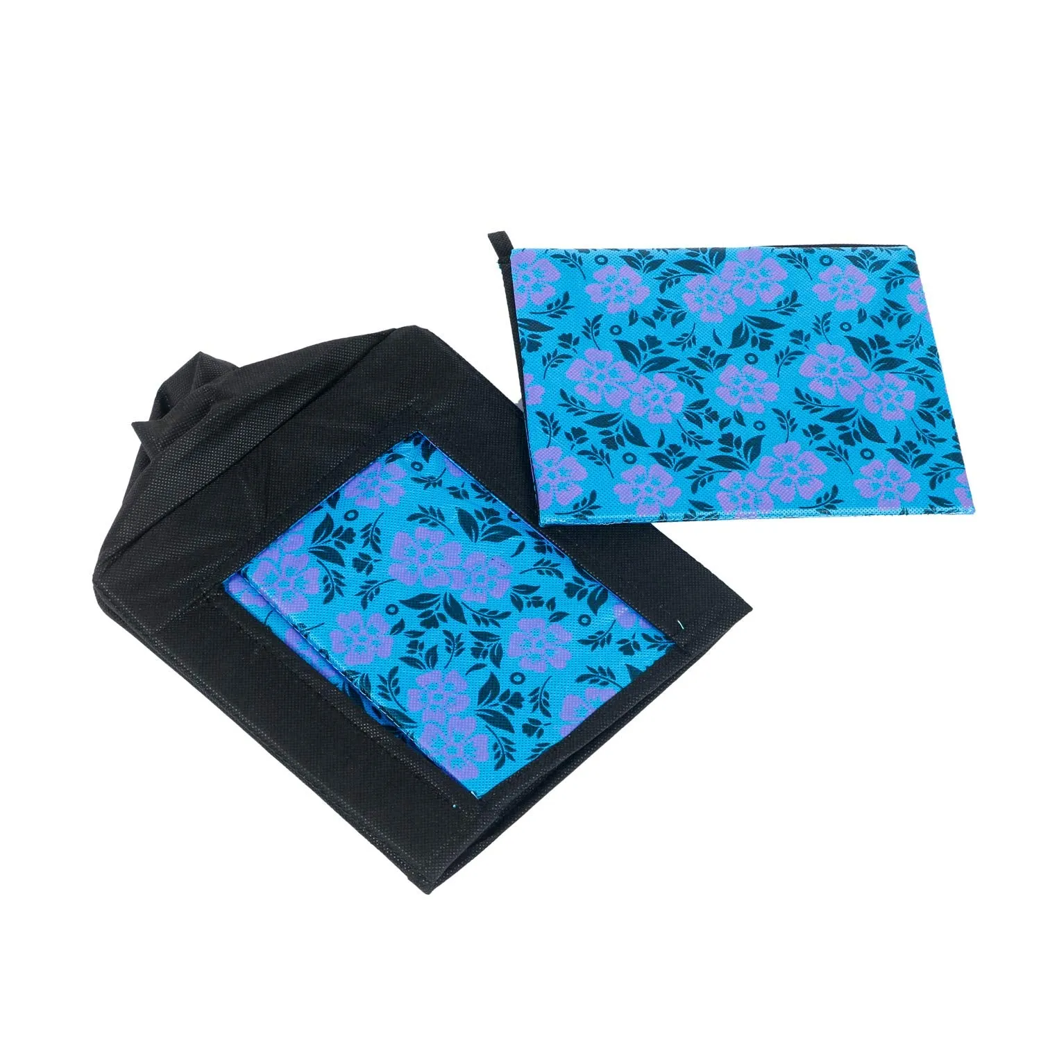 Kuber Industries Flower Design Non-Woven 2 Pieces Shirt Stacker Wardrobe Organizer (Yellow & Blue) - CTKTC23246