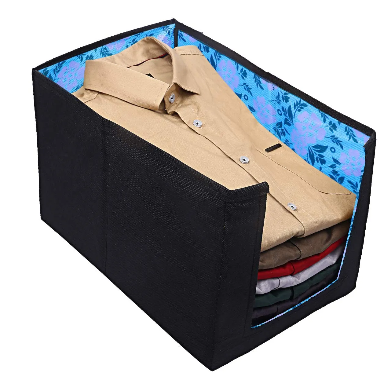 Kuber Industries Flower Design Non-Woven 2 Pieces Shirt Stacker Wardrobe Organizer (Yellow & Blue) - CTKTC23246