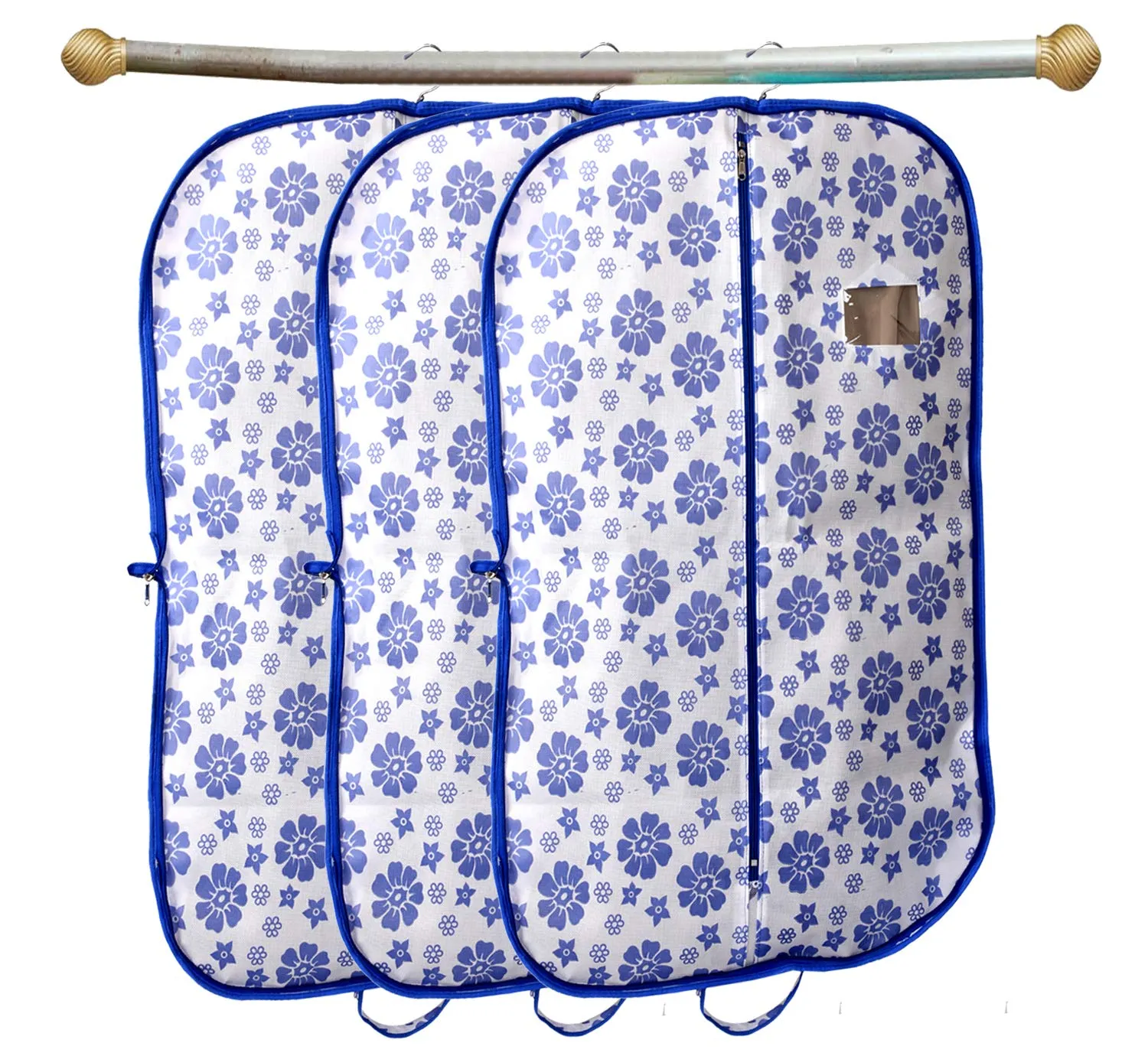Kuber Industries Flower Printed 3 Pieces Foldable Non Woven Men's Coat Blazer Cover (Blue)-KUBMART868