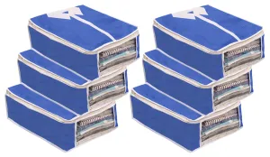 Kuber Industries Foldable Non-Woven Shirt T-shirt Trousers Jeans Organizer With Clear Window- Pack of 6 (Blue) -HS43KUBMART26162