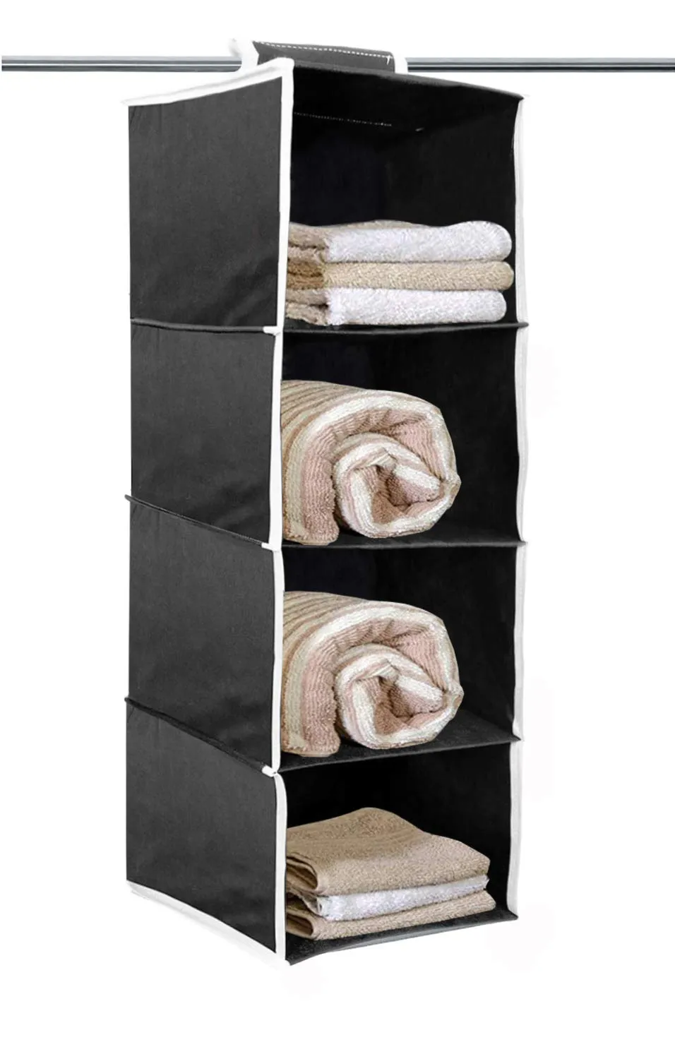 Kuber Industries Non Woven Hanging 4 Shelves Foldable Wardrobe/Closet Cloth Organizer (Black)-KULUG15328