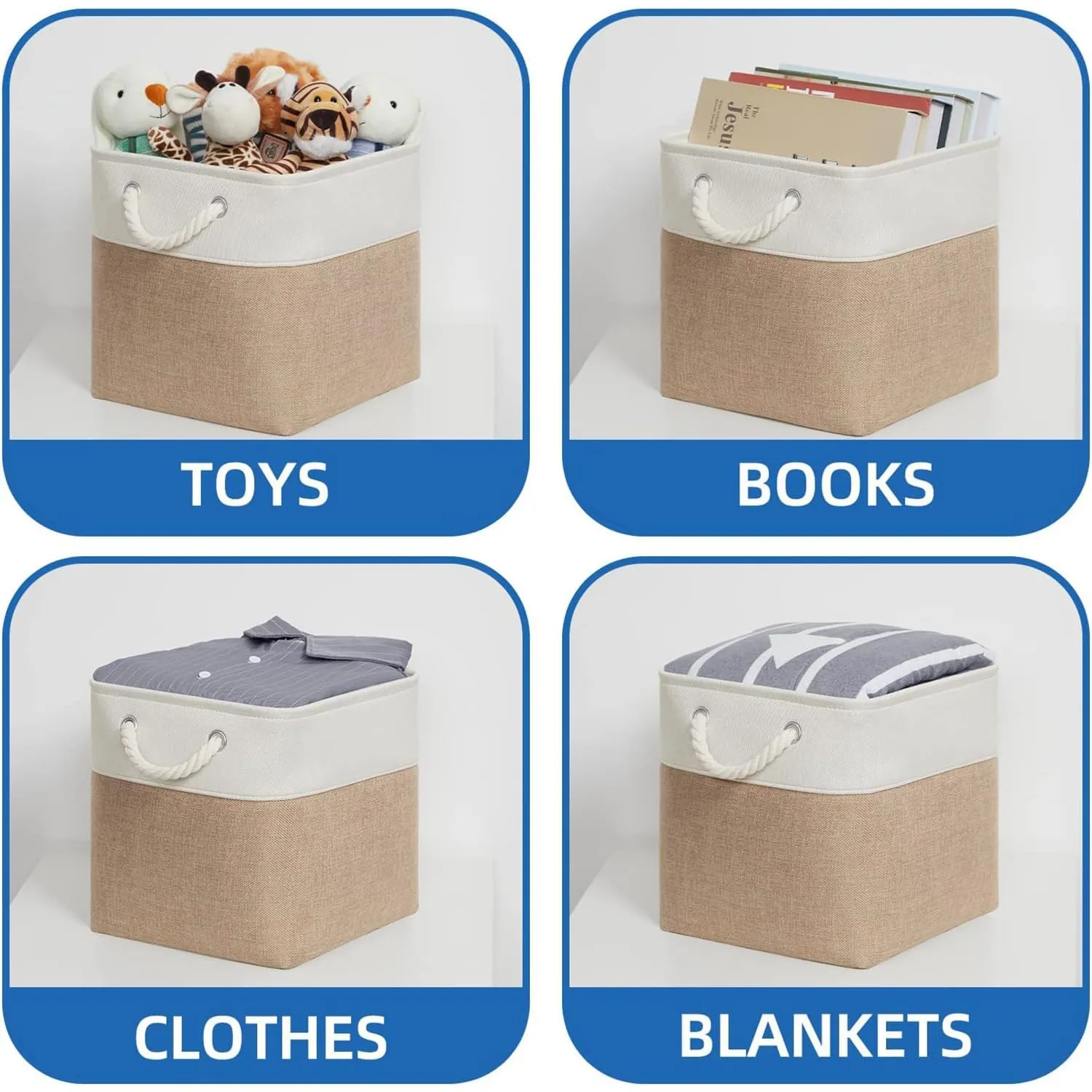 Kuber Industries Pack Of 3 Foldable Storage Basket|Polyester Toy Storage Bin|Wardrobe Organizer For Clothes (Dark Brown & Cream)