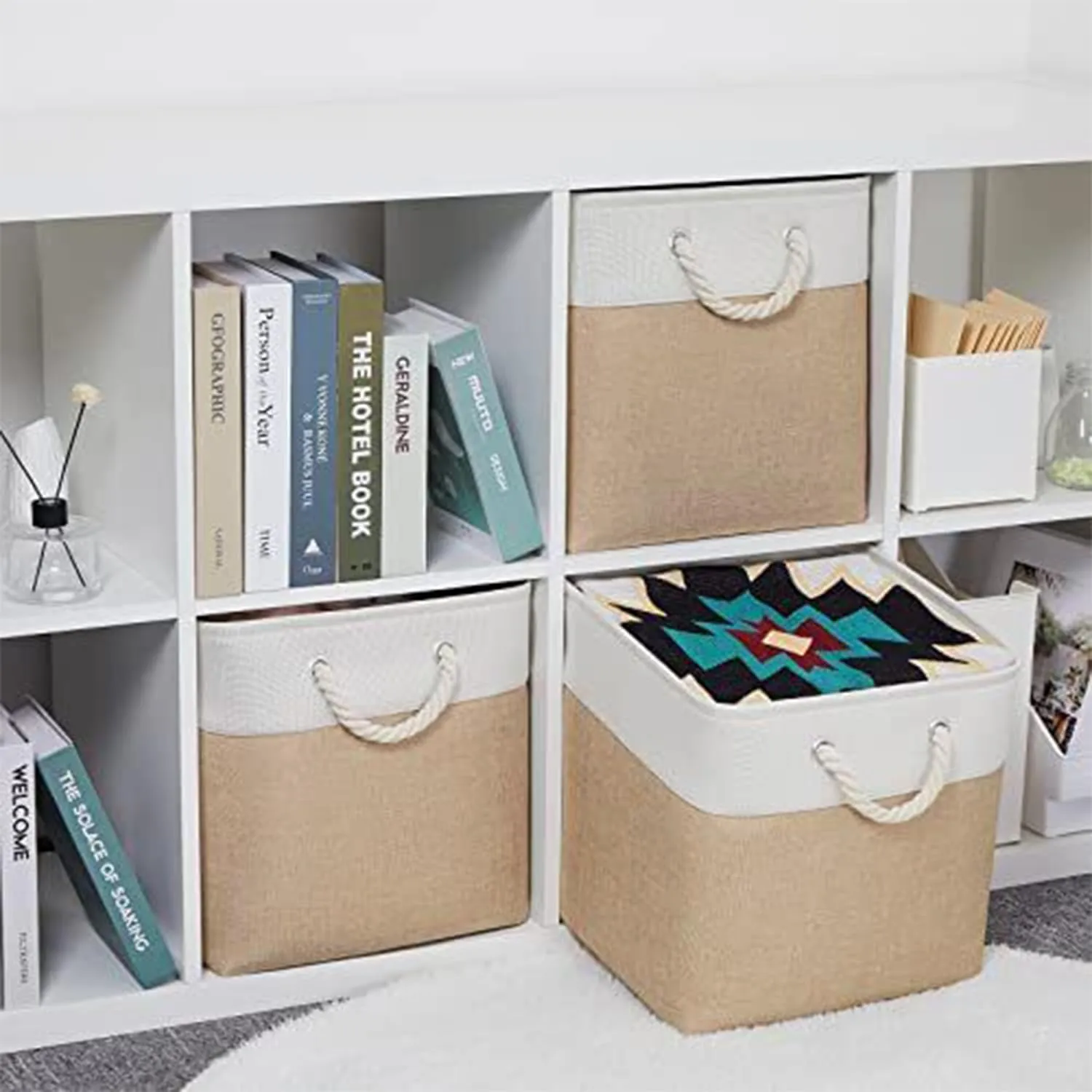 Kuber Industries Pack Of 3 Foldable Storage Basket|Polyester Toy Storage Bin|Wardrobe Organizer For Clothes (Dark Brown & Cream)