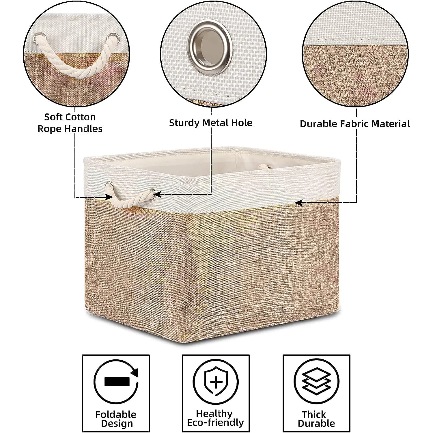 Kuber Industries Pack Of 3 Foldable Storage Basket|Polyester Toy Storage Bin|Wardrobe Organizer For Clothes (Dark Brown & Cream)