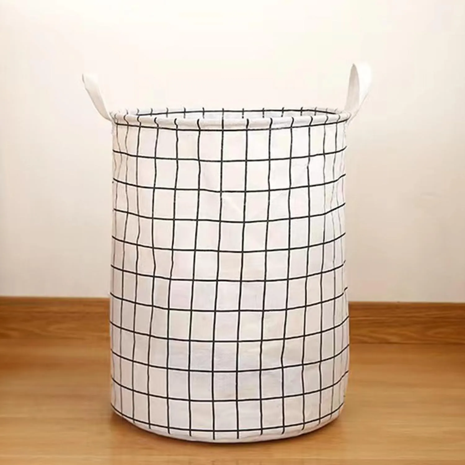 Kuber Industries Pack Of 3 Foldable Storage Basket|Round Toy Storage Bin|Side Grab Handle|Wardrobe, Closet Organizer (White)