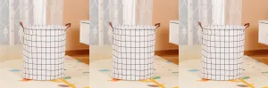 Kuber Industries Pack Of 3 Foldable Storage Basket|Round Toy Storage Bin|Side Grab Handle|Wardrobe, Closet Organizer (White)