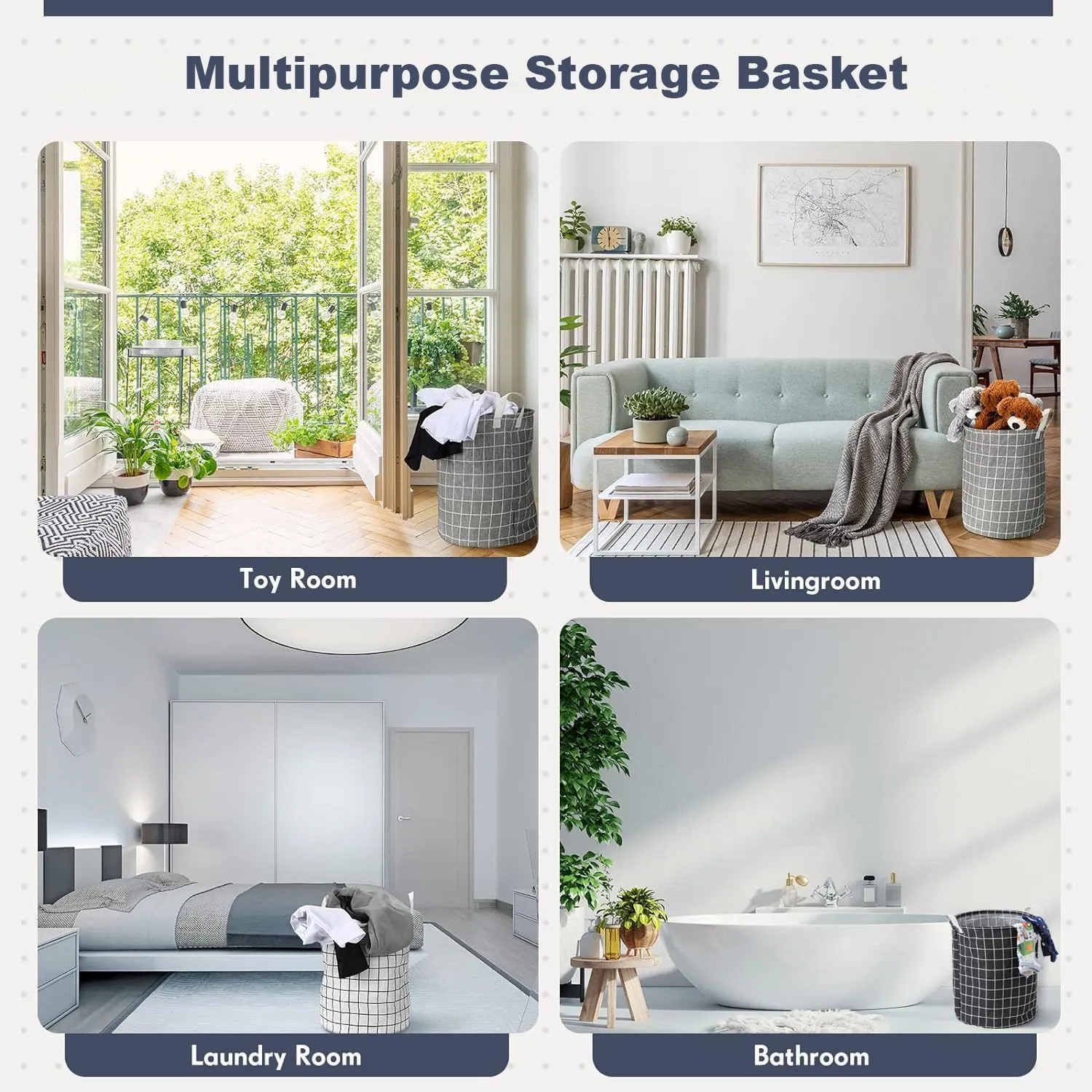 Kuber Industries Pack Of 3 Foldable Storage Basket|Round Toy Storage Bin|Side Grab Handle|Wardrobe, Closet Organizer (White)