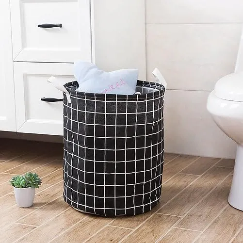 Kuber Industries Pack Of 4 Foldable Storage Basket|Round Toy Storage Bin|Side Grab Handle|Wardrobe, Closet Organizer (Black)
