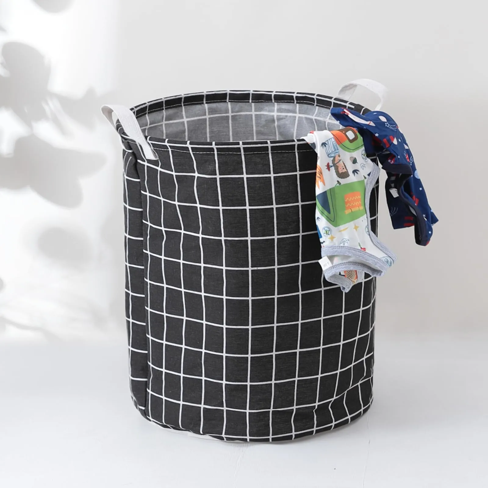 Kuber Industries Pack Of 4 Foldable Storage Basket|Round Toy Storage Bin|Side Grab Handle|Wardrobe, Closet Organizer (Black)