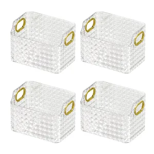 Kuber Industries Pack of 4 Makeup Desk Organizer | Diamond Cut Glass Finishing ABS | Multipurpose Cosmetic Organiser | large capacity | Skin Care Products Holder for Dressing Table | Transparent