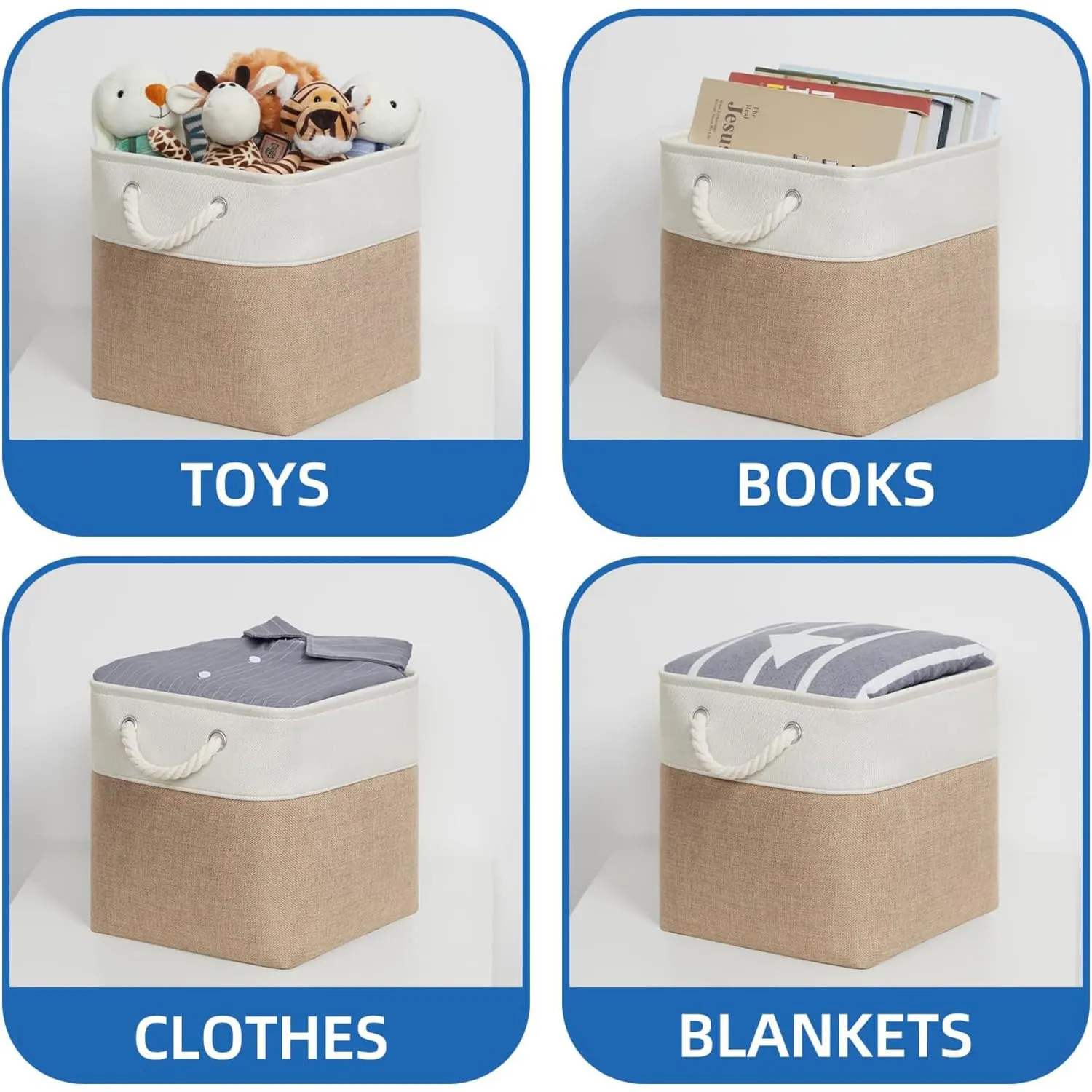 Kuber Industries Pack Of 5 Foldable Storage Basket|Polyester Toy Storage Bin|Wardrobe Organizer For Clothes (Dark Brown & Cream)