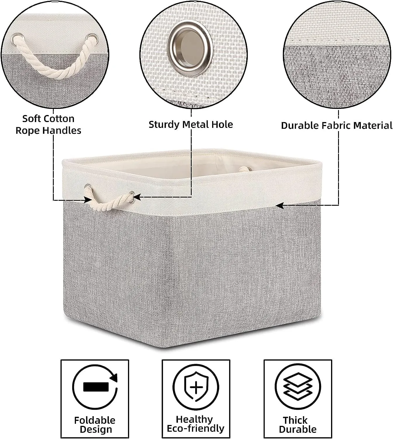 Kuber Industries Pack Of 5 Foldable Storage Basket|Polyester Toy Storage Bin|Wardrobe Organizer For Clothes (Grey & White)