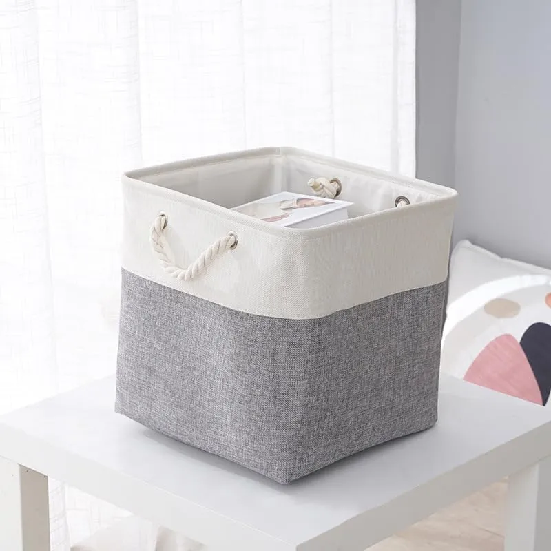 Kuber Industries Pack Of 5 Foldable Storage Basket|Polyester Toy Storage Bin|Wardrobe Organizer For Clothes (Grey & White)