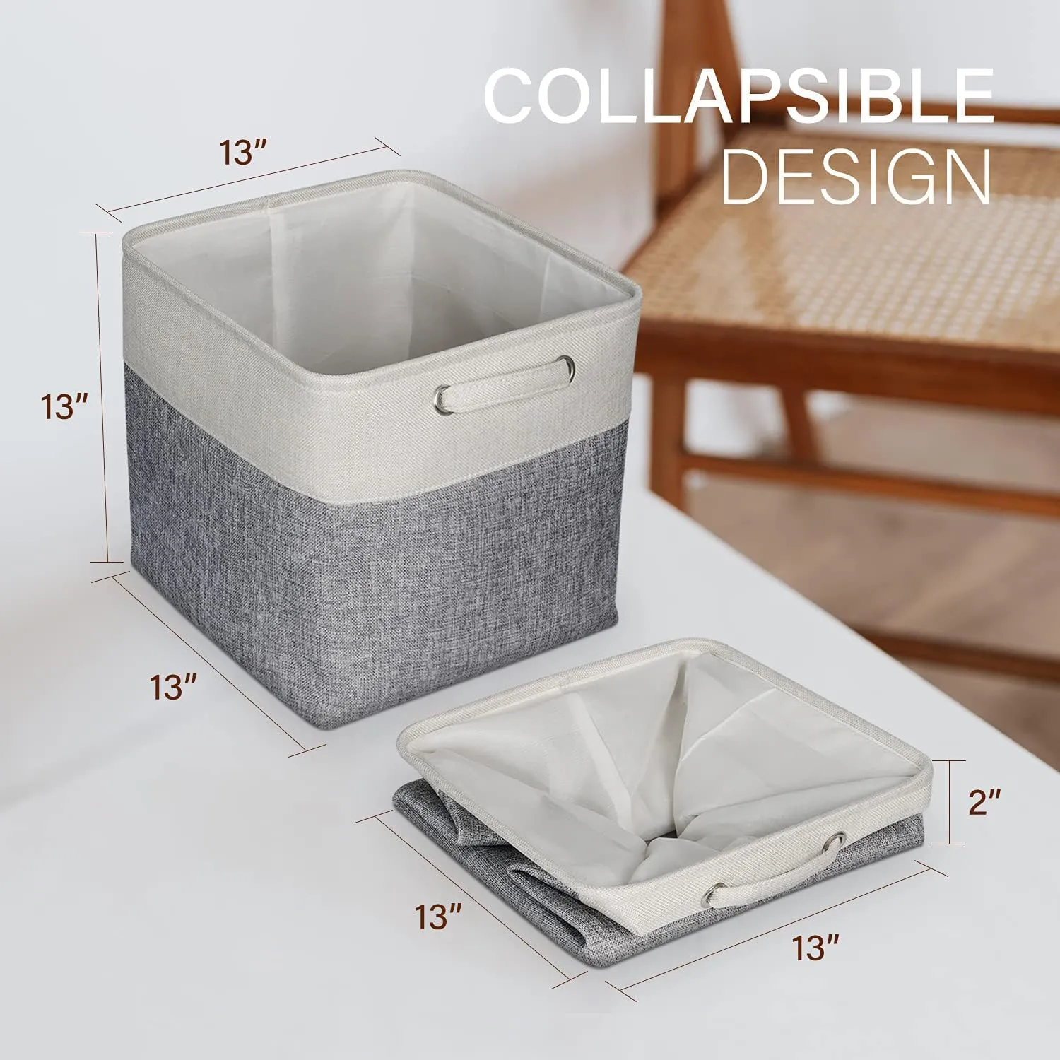 Kuber Industries Pack Of 5 Foldable Storage Basket|Polyester Toy Storage Bin|Wardrobe Organizer For Clothes (Grey & White)