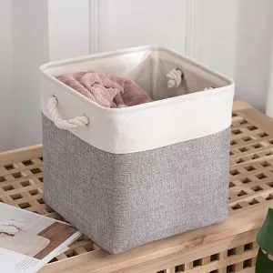 Kuber Industries Pack Of 5 Foldable Storage Basket|Polyester Toy Storage Bin|Wardrobe Organizer For Clothes (Grey & White)