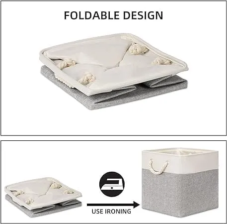 Kuber Industries Pack Of 5 Foldable Storage Basket|Polyester Toy Storage Bin|Wardrobe Organizer For Clothes (Grey & White)