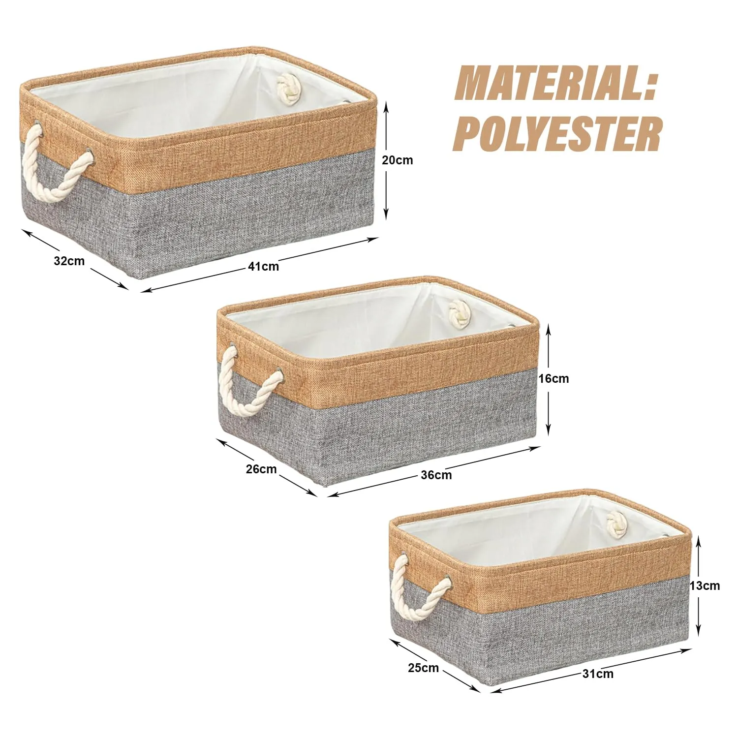 Kuber Industries Pack Of 5 Stackable Storage Basket|Foldable Toy Storage Bin|Wardrobe Organizer For Clothes|3 Different Sizes (Grey & Brown)