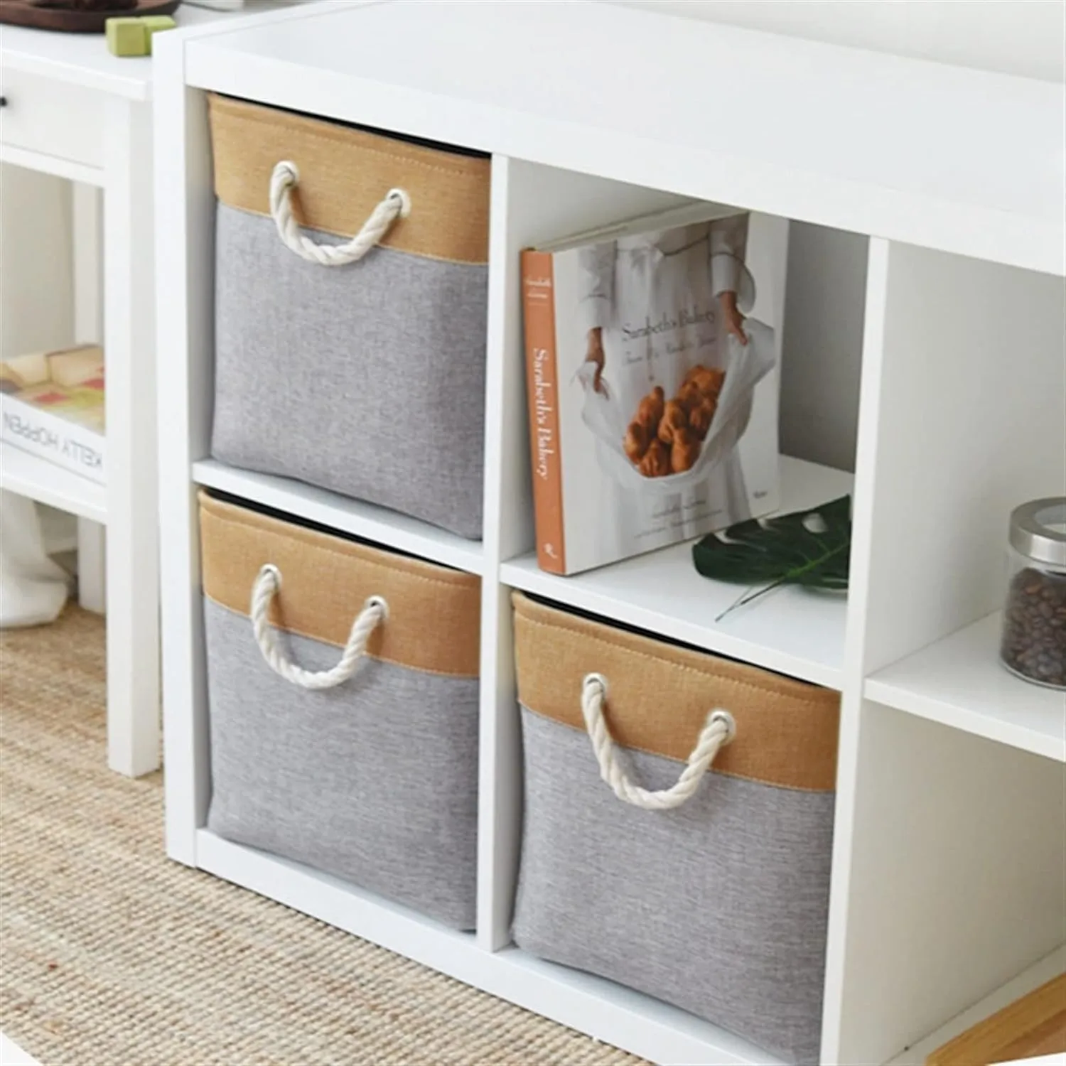 Kuber Industries Pack Of 5 Stackable Storage Basket|Foldable Toy Storage Bin|Wardrobe Organizer For Clothes|3 Different Sizes (Grey & Brown)