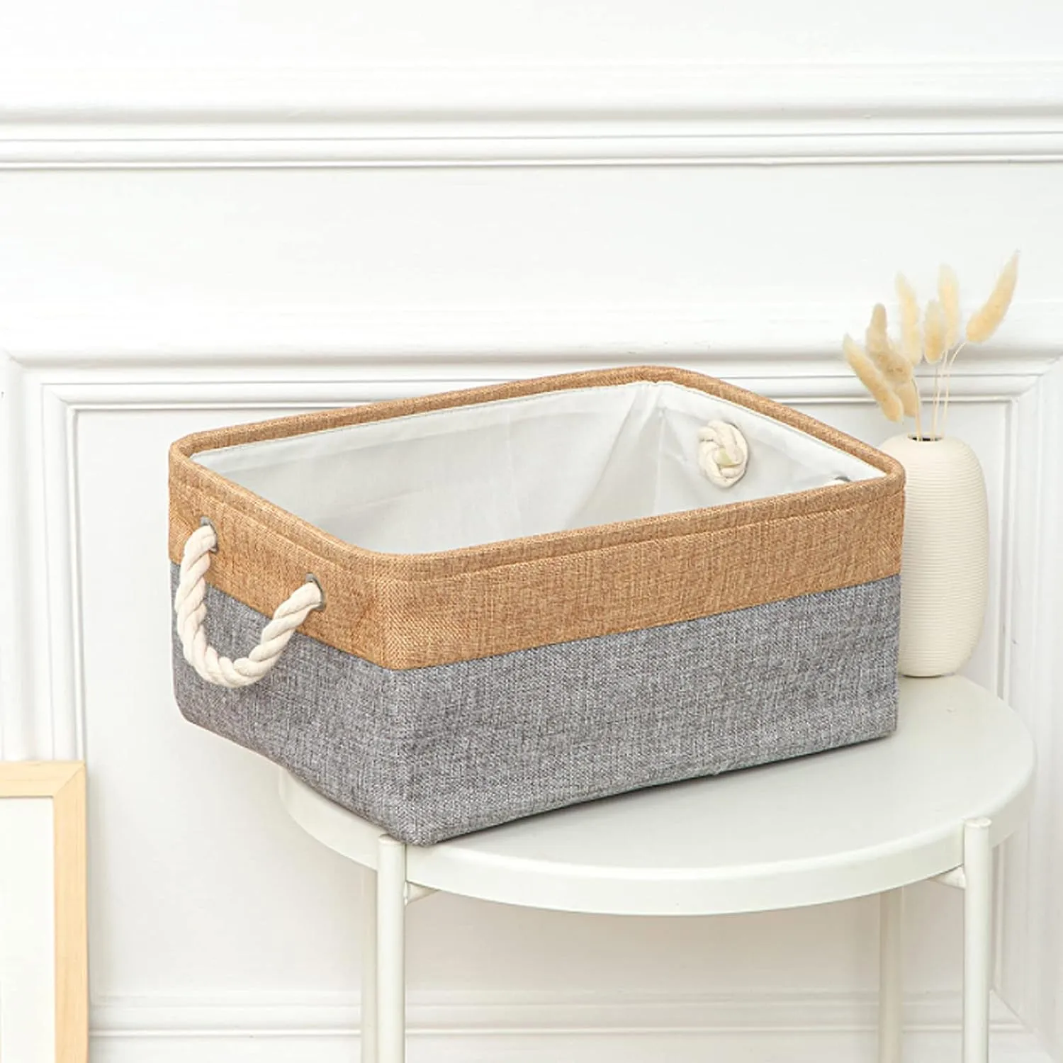 Kuber Industries Pack Of 5 Stackable Storage Basket|Foldable Toy Storage Bin|Wardrobe Organizer For Clothes|3 Different Sizes (Grey & Brown)