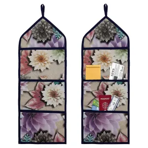 Kuber Industries Paper Holder | Foldable Hanging Organizer | PVC Sunflower Document Holder | Wall Hanging Organizer with 3 Pocket | Pack of 2 | Brown