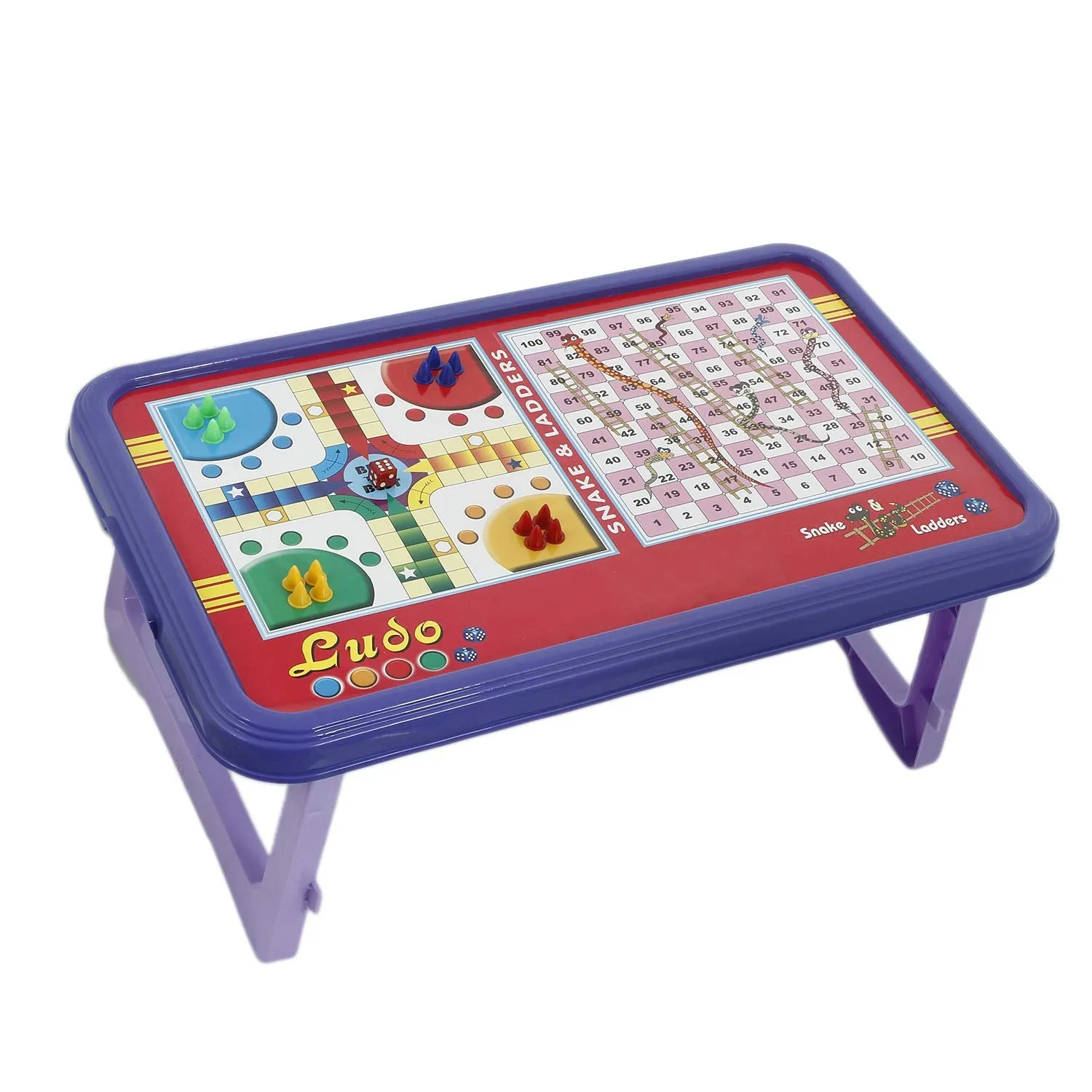 Kuber Industries Plastic 2 Pieces Ludo, Snakes and Ladders Printed Foldable Study Table (Purple) - CTKTC34855