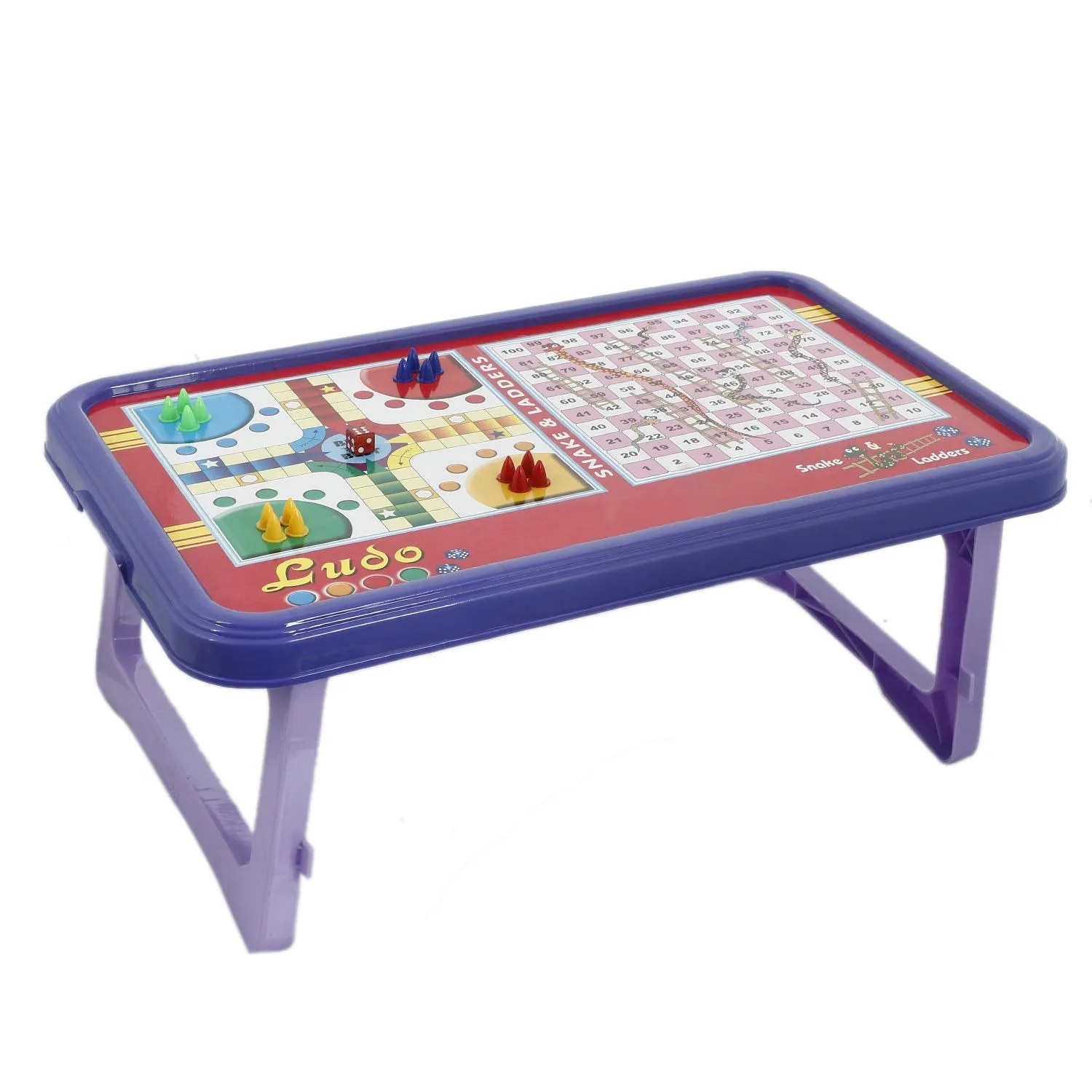 Kuber Industries Plastic 2 Pieces Ludo, Snakes and Ladders Printed Foldable Study Table (Purple) - CTKTC34855