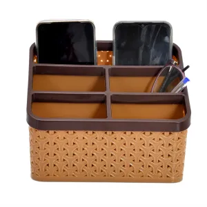 Kuber Industries Plastic Multi-Purpose Large Size Compact Desk Storage Organizer Stationary Box for Case Pen Pencil Holder, Plastic Cosmetics, Make Up Organizer Container(Beige)-KUBMART3250