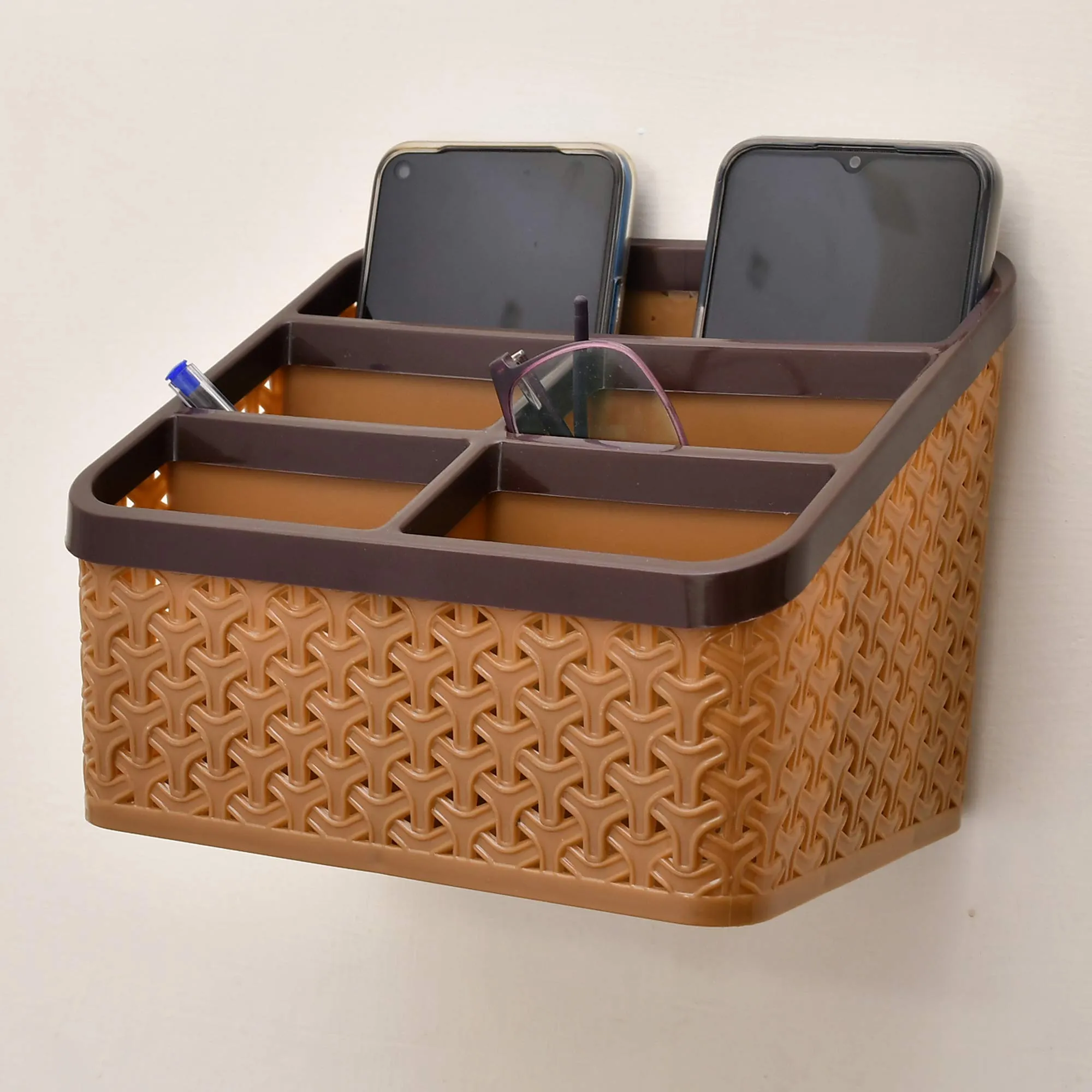Kuber Industries Plastic Multi-Purpose Large Size Compact Desk Storage Organizer Stationary Box for Case Pen Pencil Holder, Plastic Cosmetics, Make Up Organizer Container(Beige)-KUBMART3250