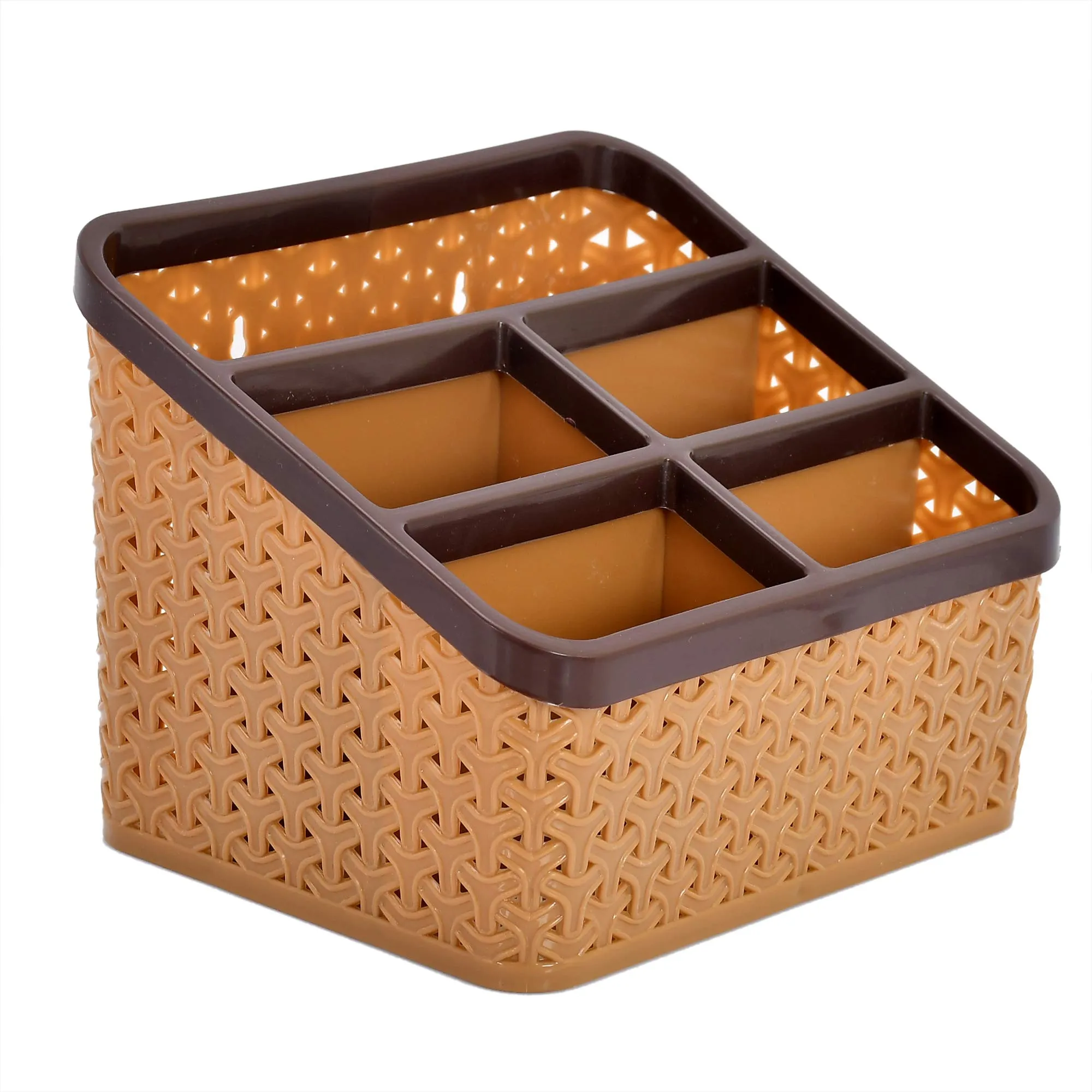 Kuber Industries Plastic Multi-Purpose Large Size Compact Desk Storage Organizer Stationary Box for Case Pen Pencil Holder, Plastic Cosmetics, Make Up Organizer Container(Beige)-KUBMART3250