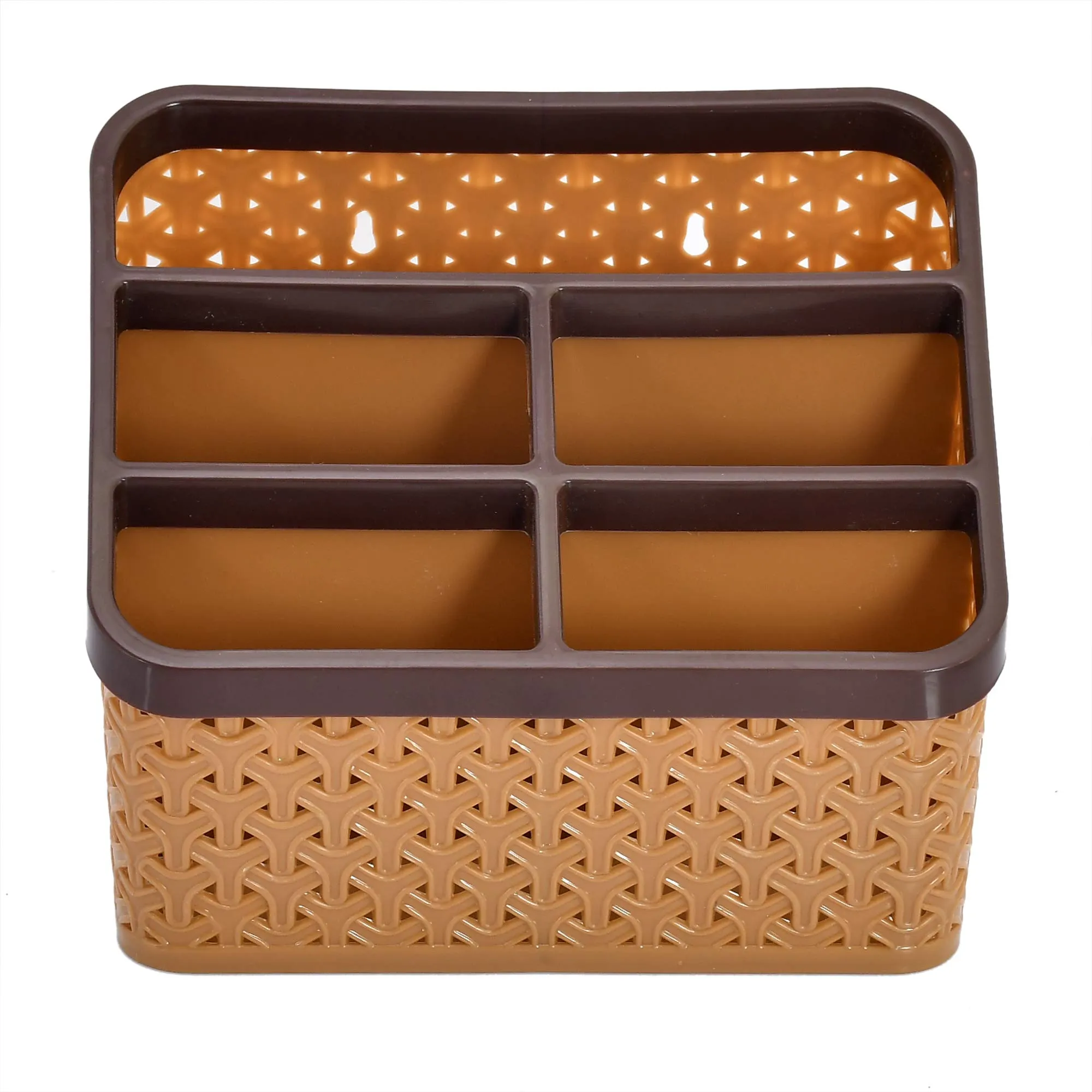 Kuber Industries Plastic Multi-Purpose Large Size Compact Desk Storage Organizer Stationary Box for Case Pen Pencil Holder, Plastic Cosmetics, Make Up Organizer Container(Beige)-KUBMART3250