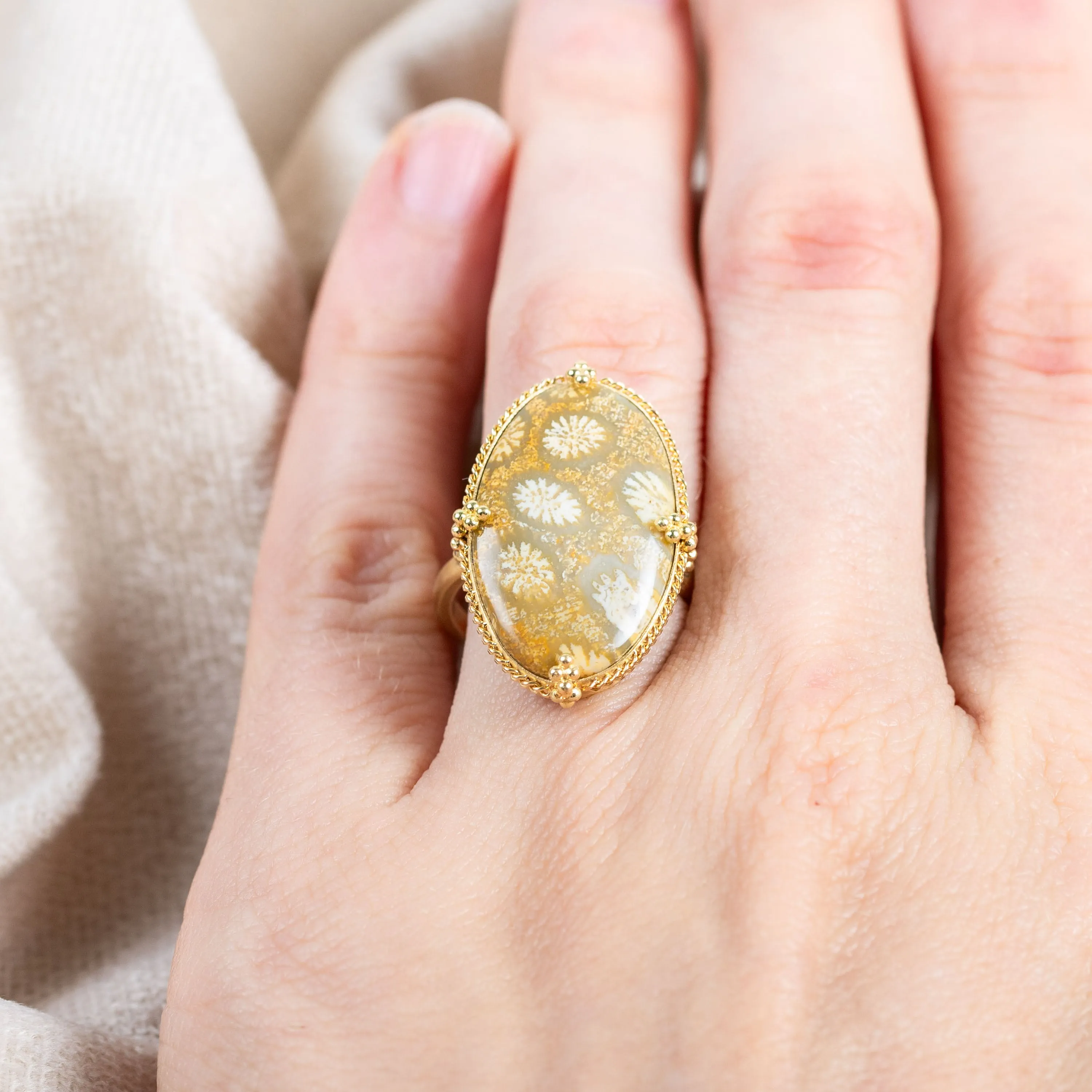 Large Fossilized Coral 18k One-of-a-Kind Ring