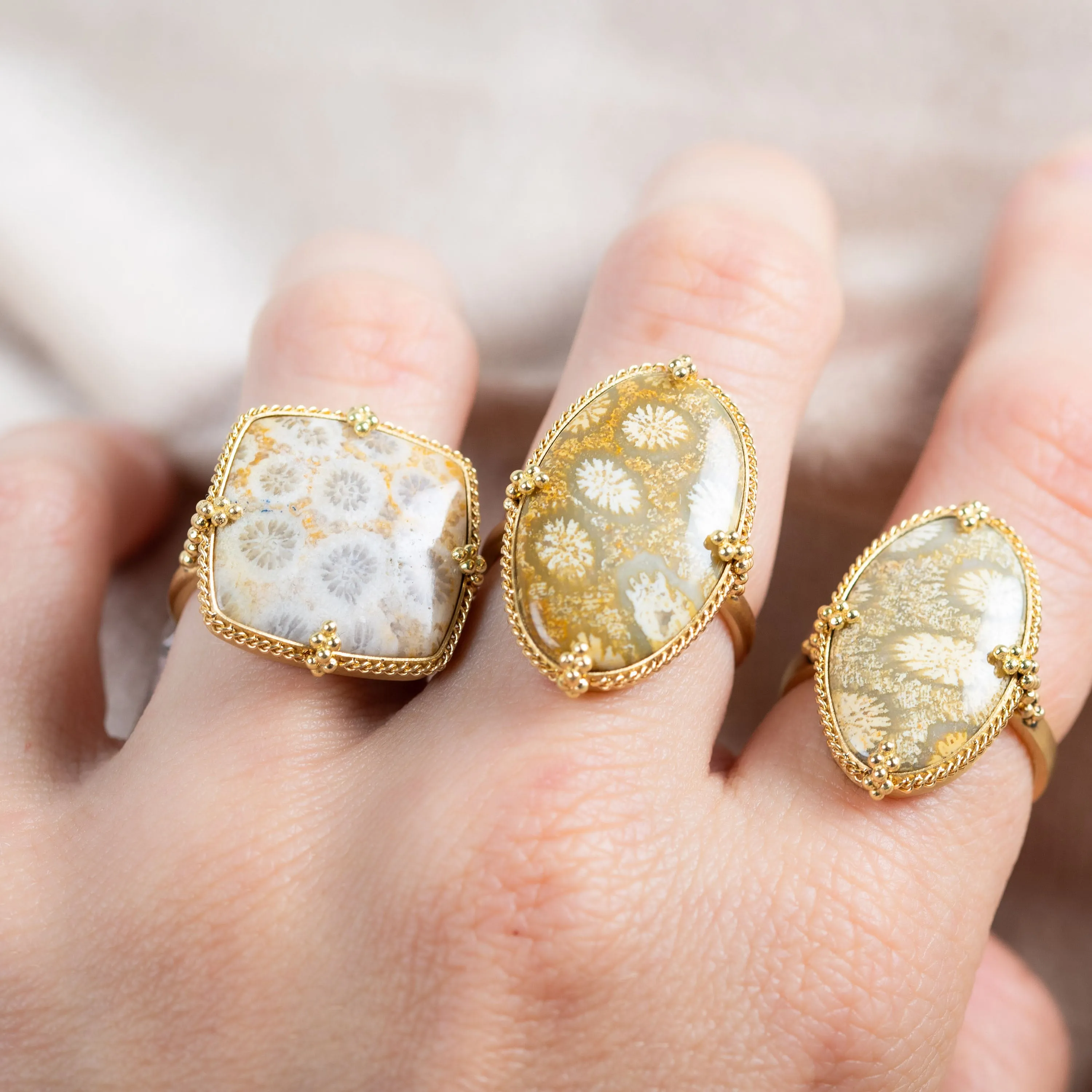 Large Fossilized Coral 18k One-of-a-Kind Ring