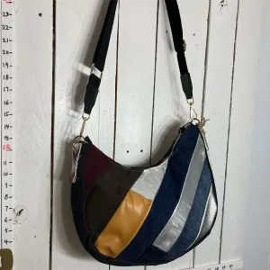 Lidia’s Bags Vintage Quilted Denim/Vinyl Crescent Hobo Bag Multicolor (464-41b)