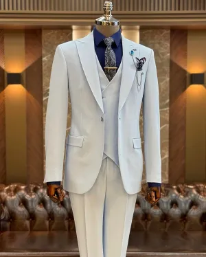 Light Blue Slim Fit 3 Piece Peak Lapel Suit for Men by GENT WITH