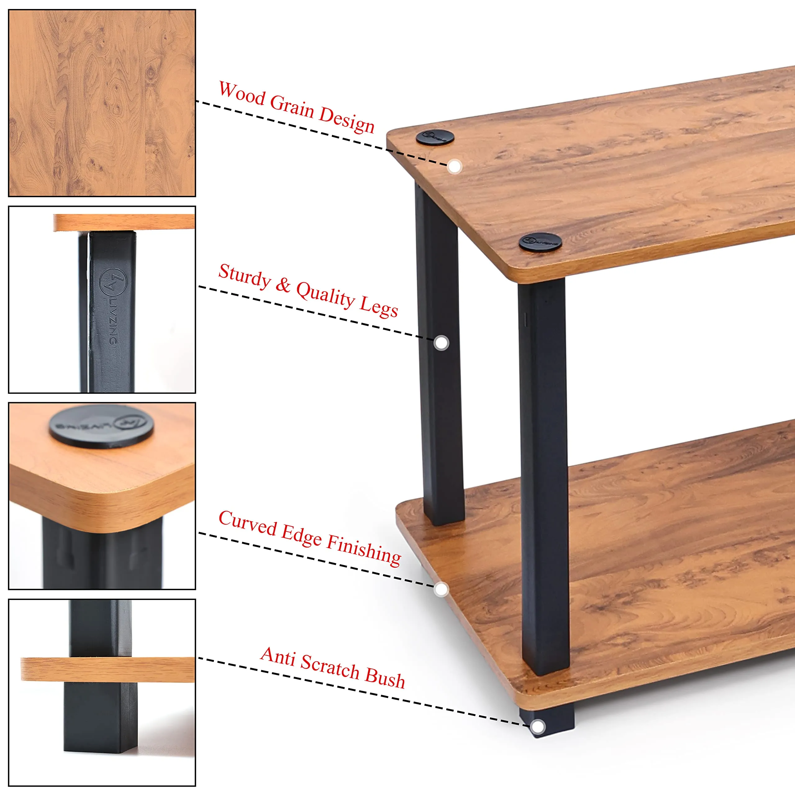 Livzing 2 Tier Turn N Tube Bedside Table with Storage for Living Room, Bedroom - Wooden Coffee Table, Centre Table, End Table, Teapoy, Side Table, Night Stand - Brown