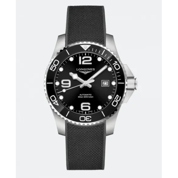 Longines Hydroconquest Stainless Steel Black Dial Rubber Strap 43mm Automatic