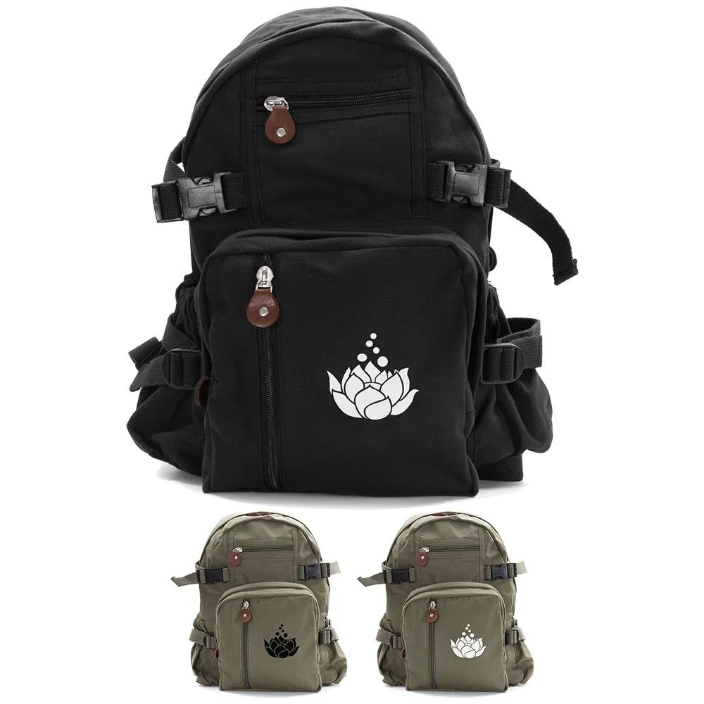 Lotus Flower Canvas Teardrop Backpack with Leather Bottom Accents