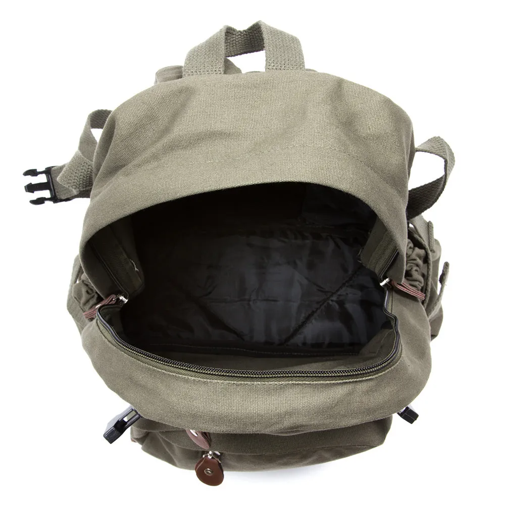 Lotus Flower Canvas Teardrop Backpack with Leather Bottom Accents