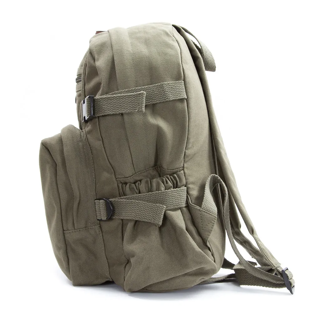 Lotus Flower Canvas Teardrop Backpack with Leather Bottom Accents