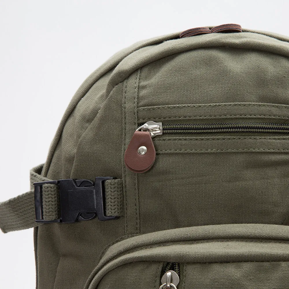 Lotus Flower Canvas Teardrop Backpack with Leather Bottom Accents