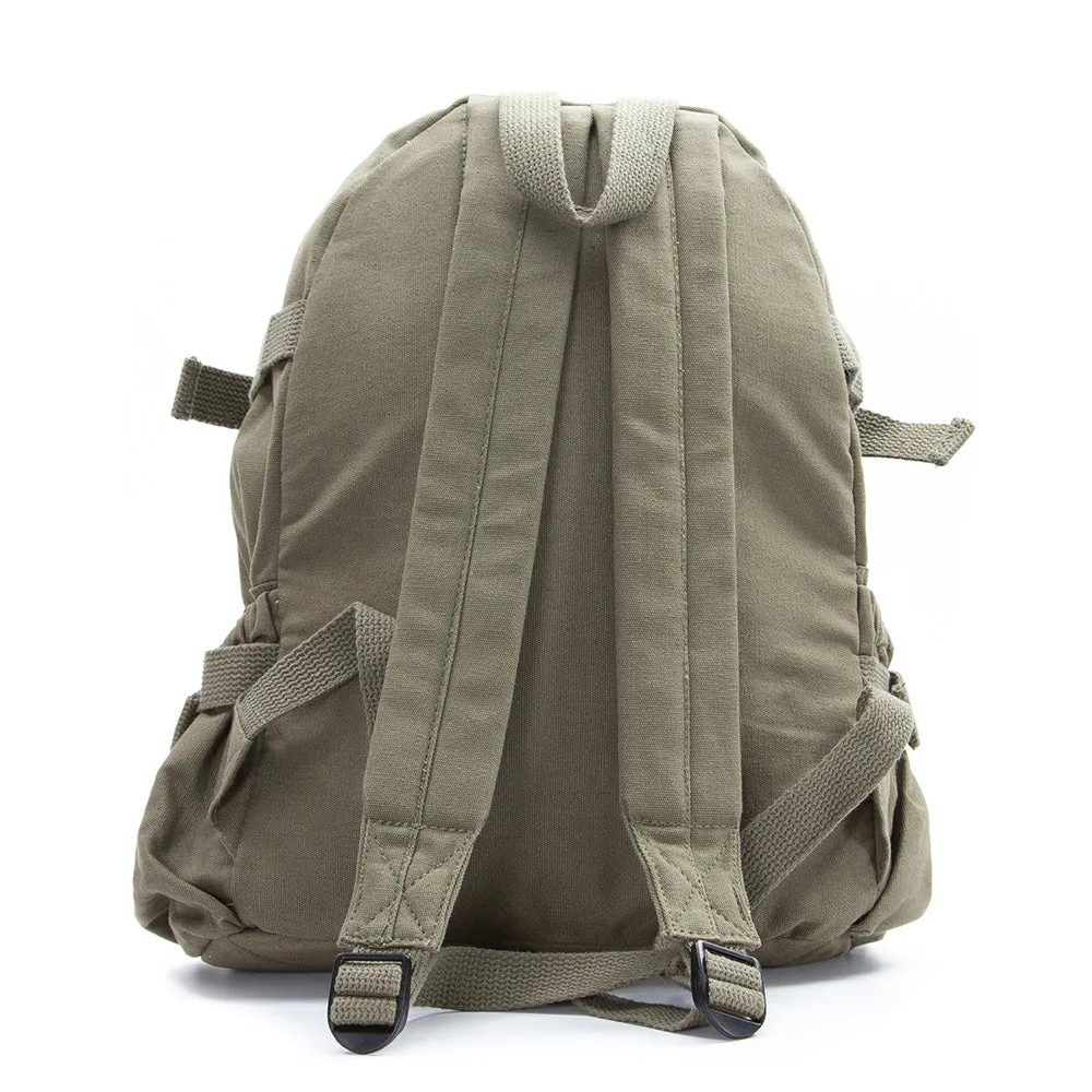 Lotus Flower Canvas Teardrop Backpack with Leather Bottom Accents