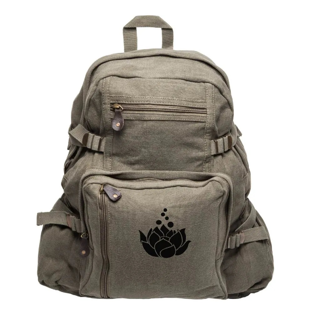 Lotus Flower Canvas Teardrop Backpack with Leather Bottom Accents